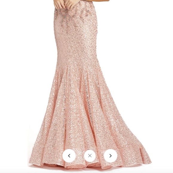 MAC DUGGAL BEADED LACE BODICE TRUMPET BLUSH GOWN sz 10 - Picture 4 of 6